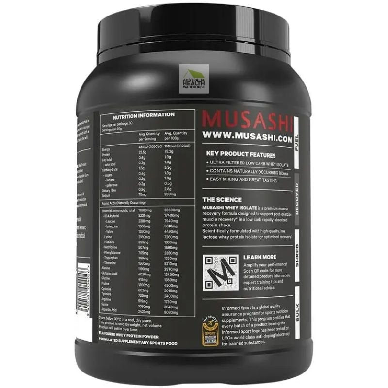 [Expiry: 03/2027] Musashi Whey Isolate Chocolate 900g