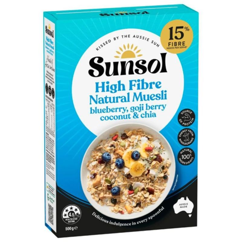 [Expiry Date: 15/01/2027] Sunsol Natural Muesli Blueberry Goji Berries Coconut & Chia 500g