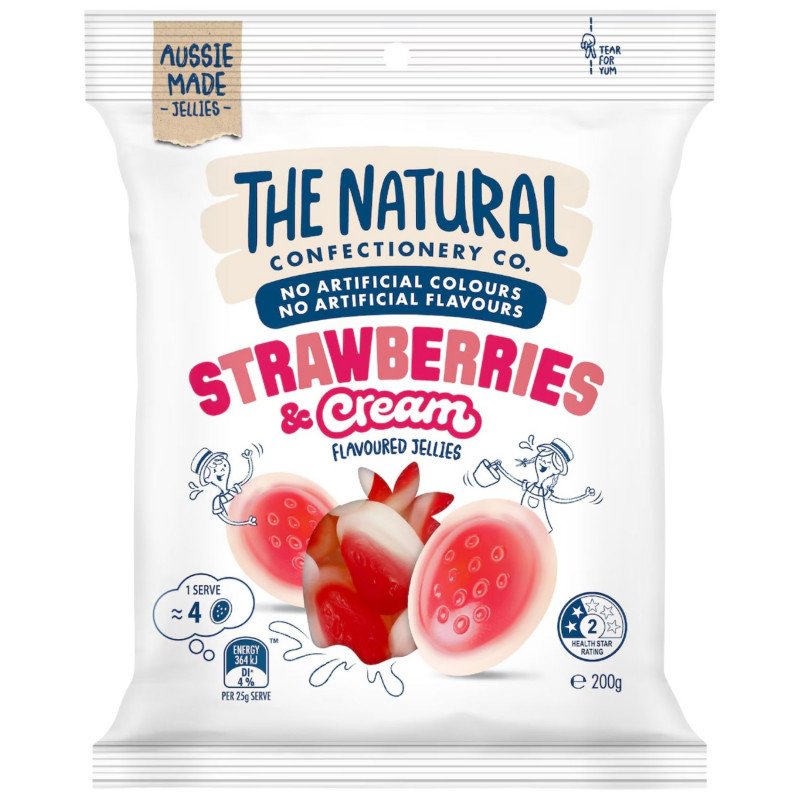 [Expiry Date: 29/06/2027] The Natural Confectionery Co. Strawberries & Cream Jellies 200g