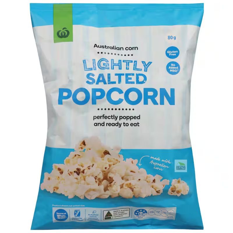 [CLEARANCE Expiry Date: 04/04/2026] Woolworths Lightly Salted Popcorn 80g