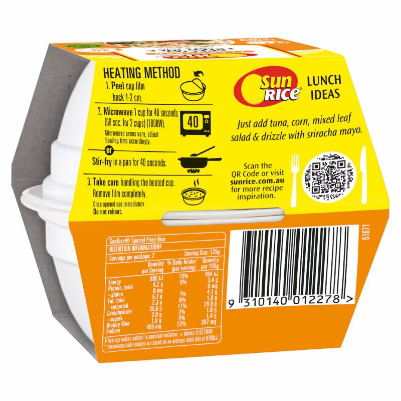 [Expiry Date: 17/02/2027] Sunrice Microwave Flavoured Special Fried Rice Cups 2 x 125g