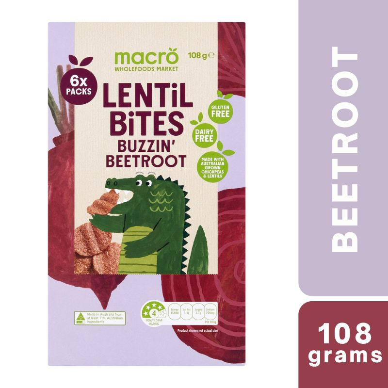 [Expiry: 11/02/2027] Woolworths Macro Lentil Bites Buzzin' Beetroot 6 Packs 108g