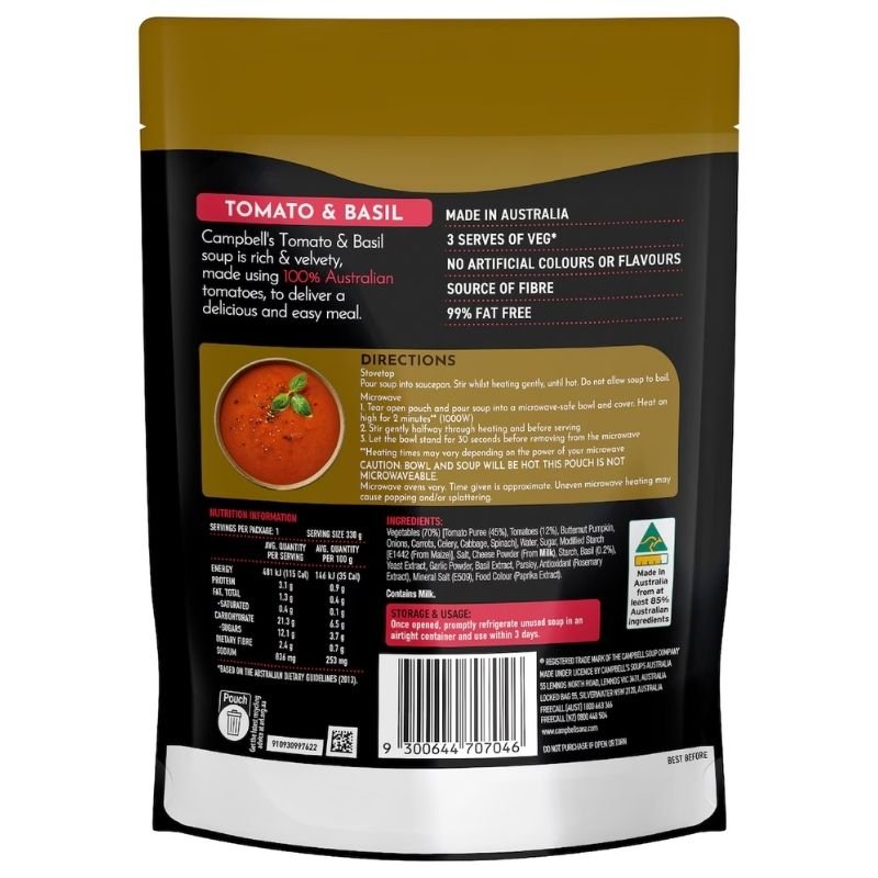 [Expiry Date: 06/02/2027] Campbell's Real Soup Pouch Tomato & Basil 330g