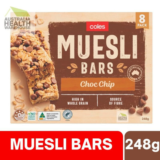 [Expiry: 26/11/2025] Coles Muesli Bars Choc Chips 8 Pack 248g