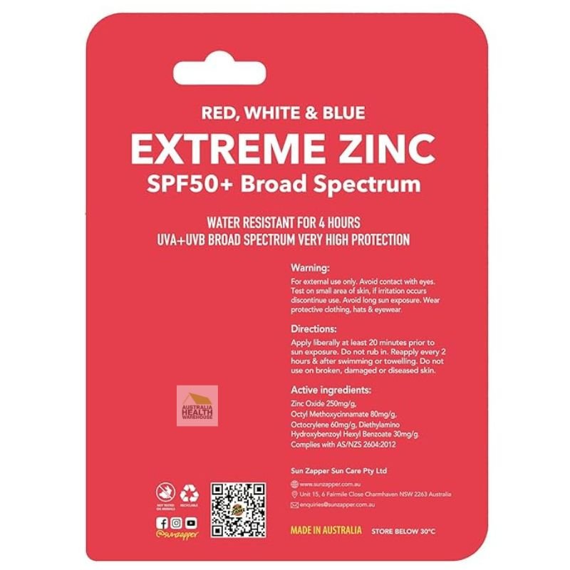 Sun Zapper Extreme Zinc Sticks SPF 50+ Mixed Pack 3 x 15g Red, White & Blue