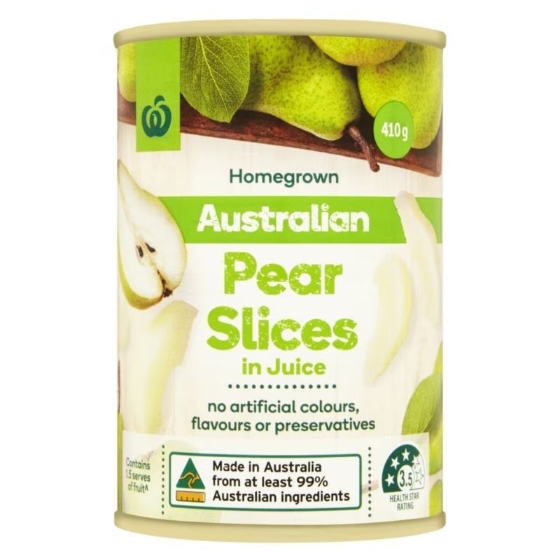 [Expiry Date: 30/04/2027] Woolworths Australian Pear Slices In Juice 410g