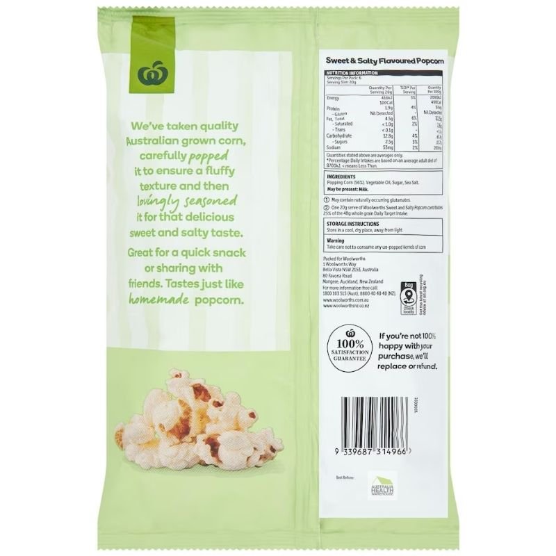 [CLEARANCE Expiry: 21/02/2026] Woolworths Sweet & Salty Popcorn 120g