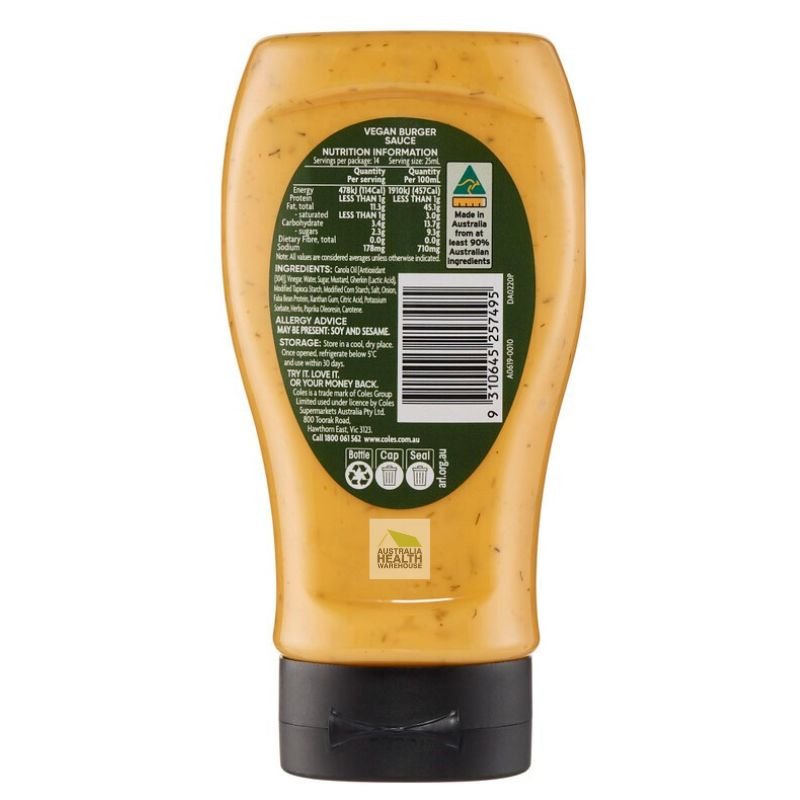 [CLEARANCE Expiry: 26/08/2026]  Coles Vegan Special Burger Sauce 365mL