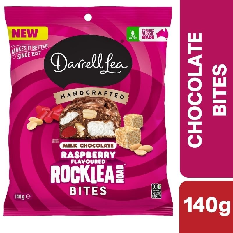 [Expiry Date: 06/01/2027] Darrell Lea Milk Chocolate Raspberry Flavoured Rocklea Road Bites 140g