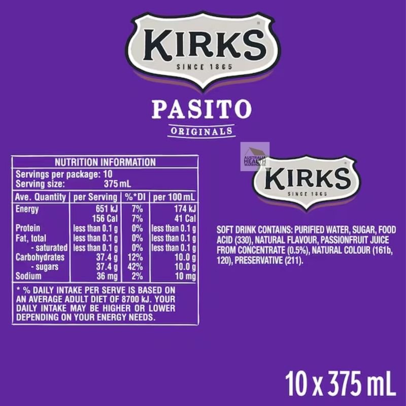 Kirks Pasito Soft Drink Cans - 10 x 375mL