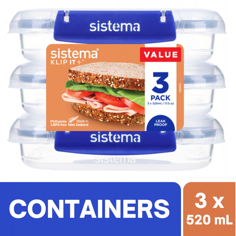 Sistema KLIP IT Plus Rectangle Food Storage Container 520mL x 3 pack