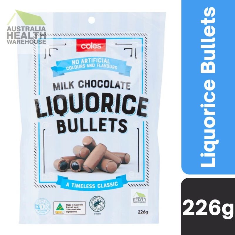 [CLEARANCE Expiry: 05/08/2025] Coles Milk Chocolate Liquorice Bullets 226g