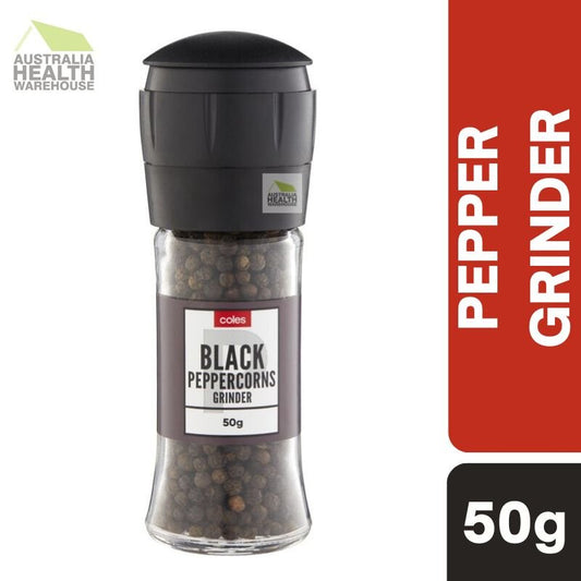[Expiry Date: 06/09/2026] Coles Whole Black Peppercorns Grinder 50g