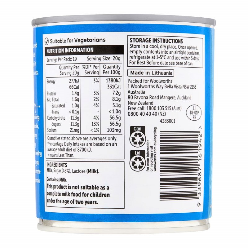 [Expiry: 28/03/2027] Woolworths Sweetened Condensed Milk 397g