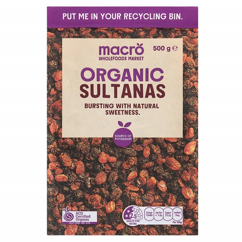 [Expiry Date: 01/10/2026] Woolworths Macro Organic Sultanas 500g