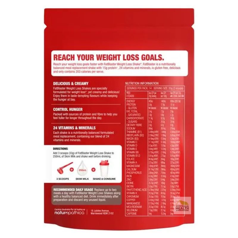 [Expiry: 04/2027] Naturopathica Fatblaster Weight Loss Shake Red Pouch Chocolate 465g