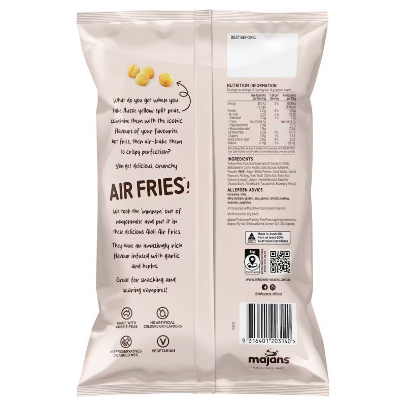 [Expiry Date: 05/04/2027] Infuzions Air Fries Aioli 90g