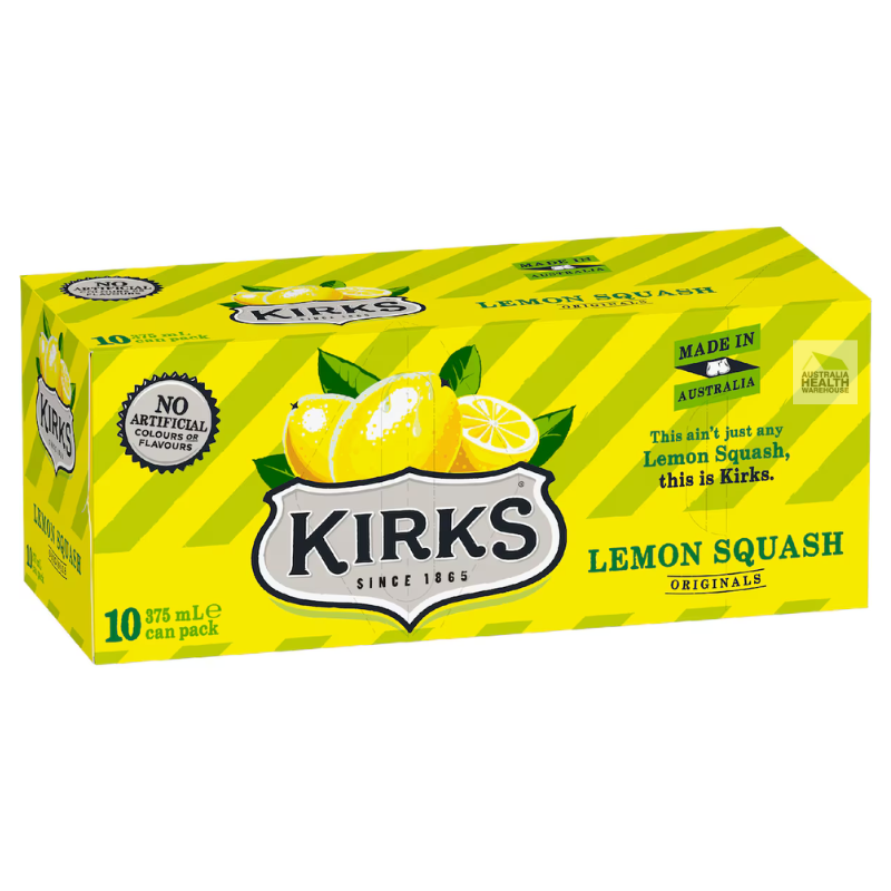 Kirks Lemon Squash Soft Drink Cans - 10 x 375mL