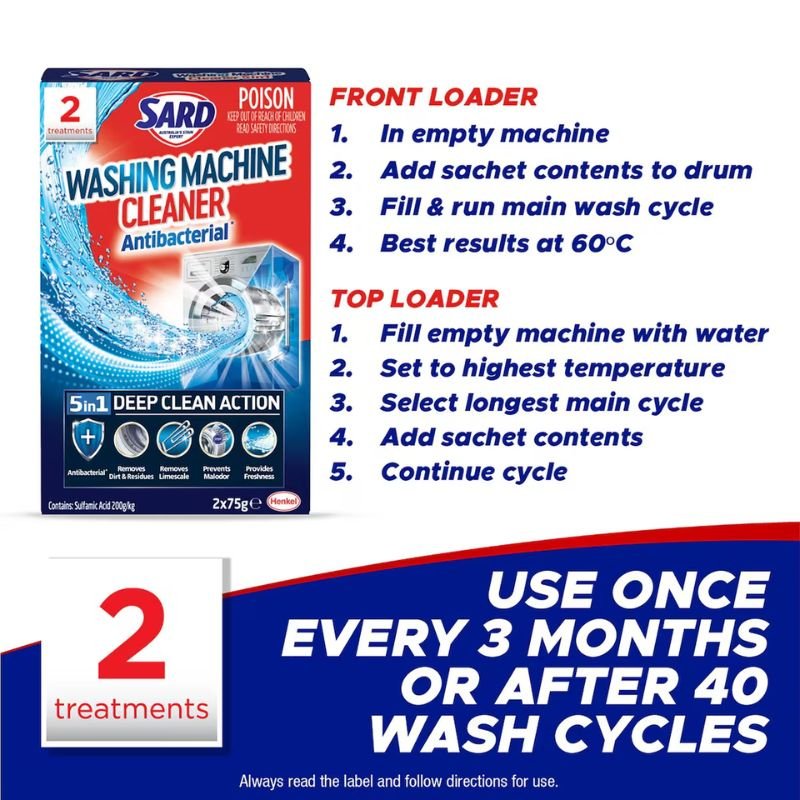 Sard Washing Machine Cleaner Antibacterial 5 In 1 Deep Clean Action 2 x 75g