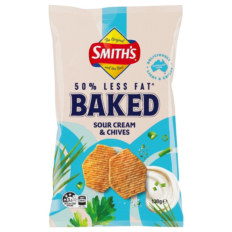 [Expiry Date: 03/01/2027] Smith's Crinkle Cut Baked Potato Chips Sour Cream & Chives 130g