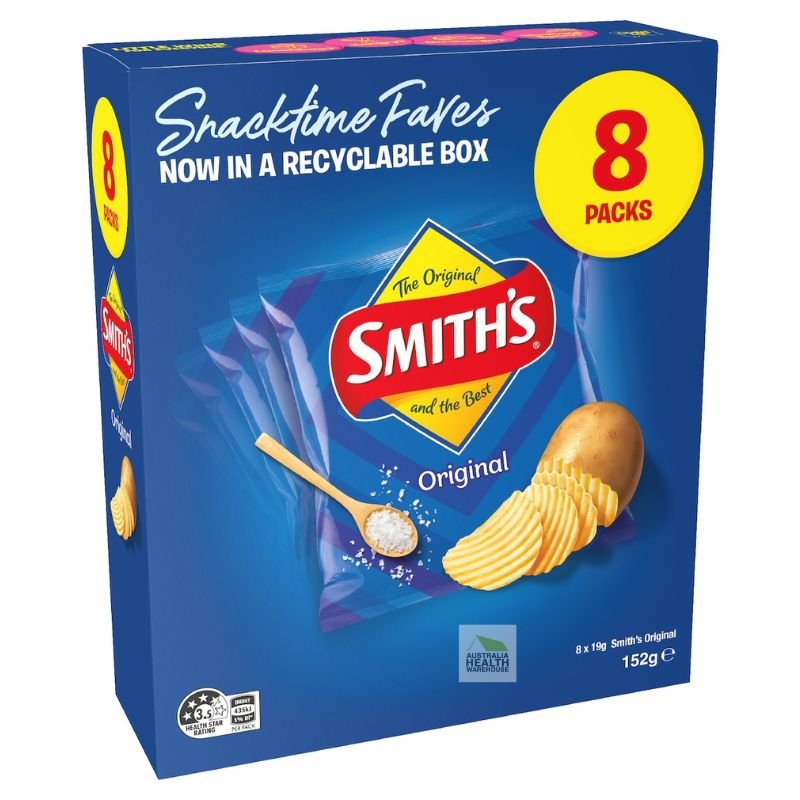 [CLEARANCE Expiry: 22/02/2026] Smith's Original Crinkle Cut Potato Chips 8 x 19g Pack