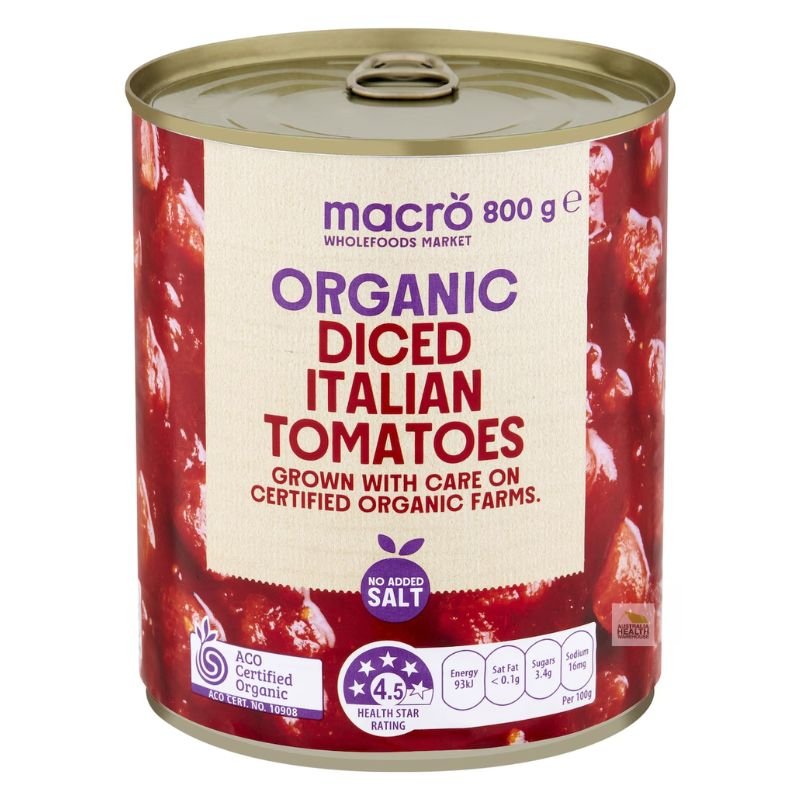 Woolworths Macro Organic Diced Italian Tomatoes 800g