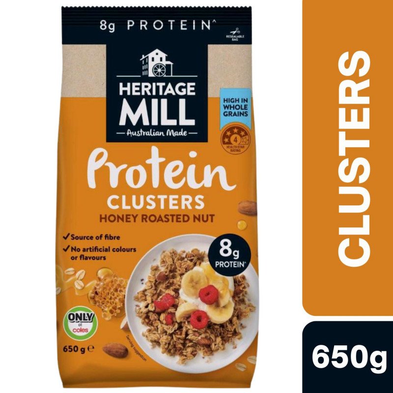 [Expiry Date: 01/06/2027] Heritage Mill Protein Clusters Honey Roasted Nut 650g