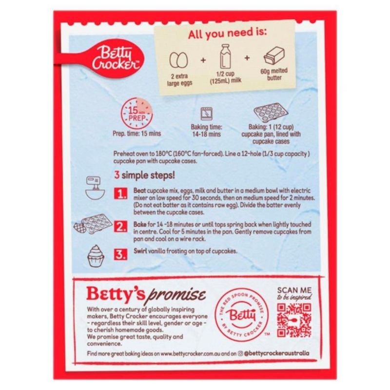 [Expiry Date: 19/06/2027] Betty Crocker Super Moist Vanilla Cupcake Mix 370g