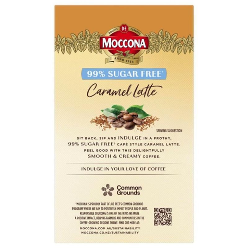[Expiry Date: 12/07/2027] Moccona 99% Sugar Free Caramel Latte Coffee 10 Sachets