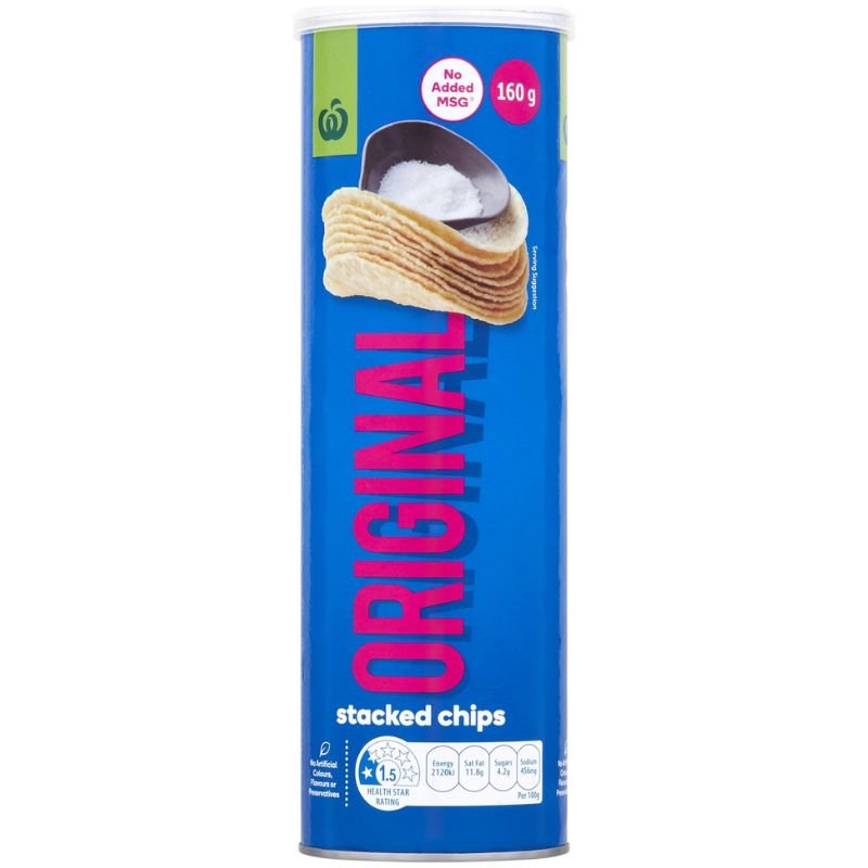 [Expiry Date: 01/02/2027] Woolworths Original Flavour Stacked Potato Chips 160g