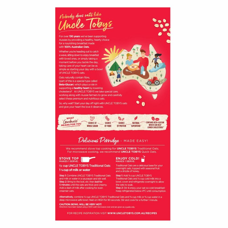 [Expiry Date: 01/02/2027] Uncle Tobys Rolled Oats Traditional 1kg