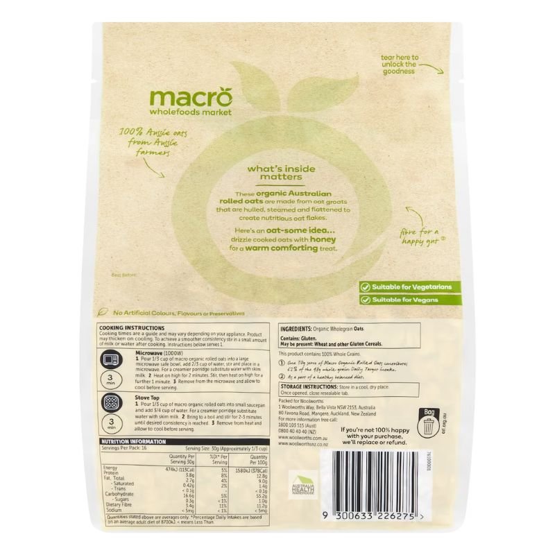 [Expiry: 09/10/2026] Woolworths Macro Organic Australian Rolled Oats 500g