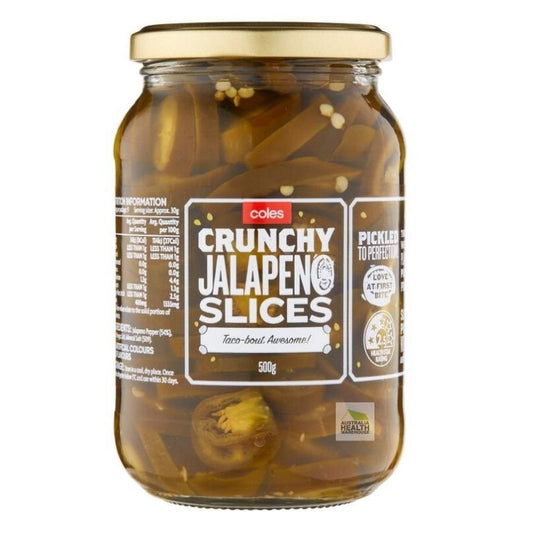 [Expiry: 12/04/2027]  Coles Crunchy Jalapeno Slices 500g