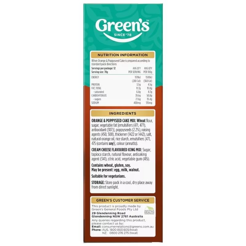 Green's Deluxe Orange & Poppyseed Cake Mix 580g