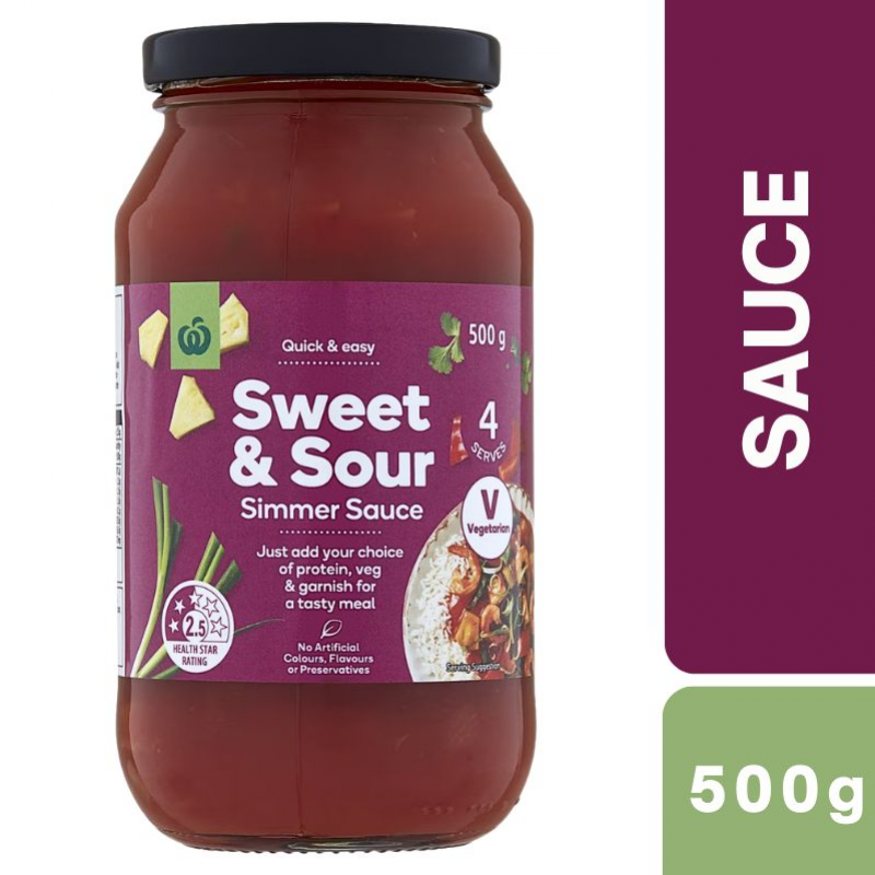 [CLEARANCE Expiry Date: 06/08/2026] Woolworths Sweet & Sour Simmer Sauce 500g