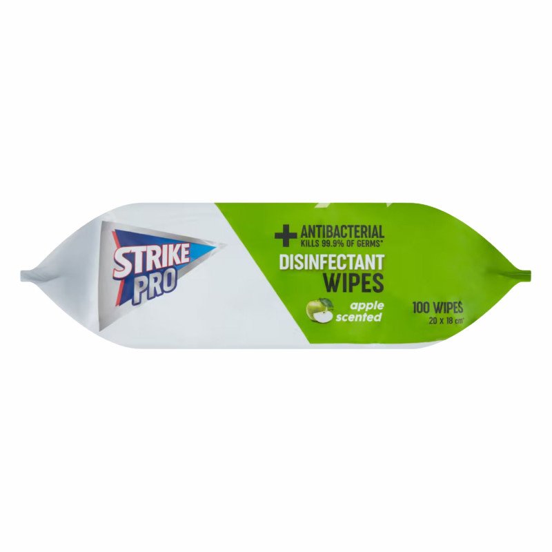 [Expiry Date: 13/01/2028] Strike Pro Antibacterial Disinfectant Wipes Apple 100 Wipes