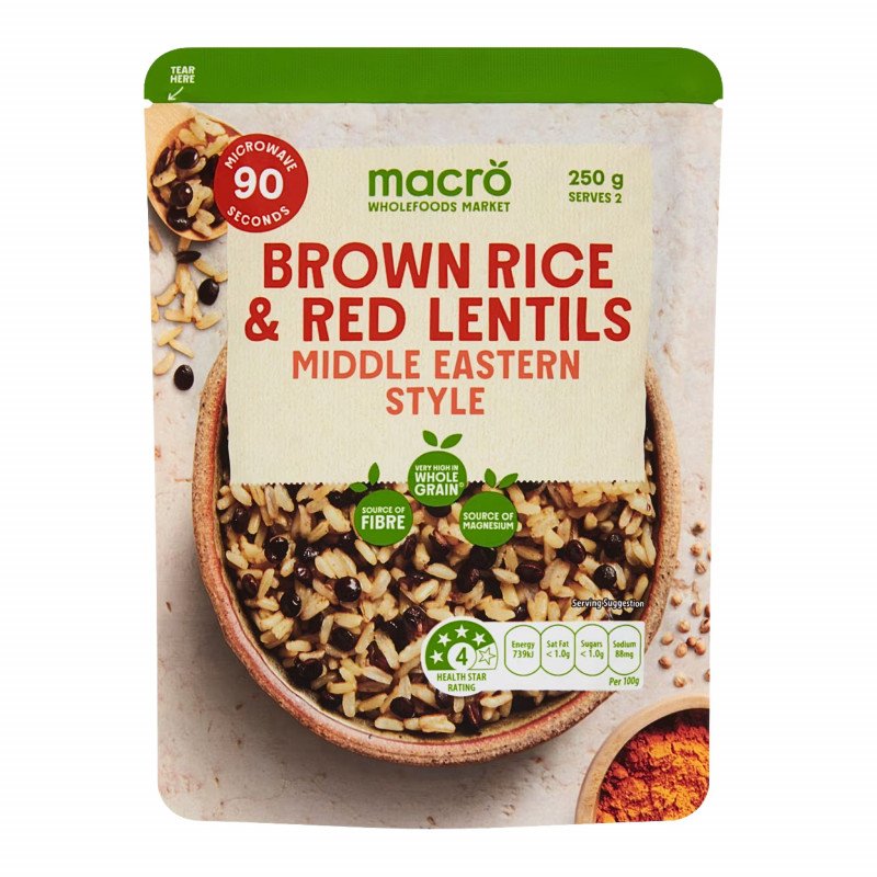 [Expiry Date: 30/11/2026] Woolworths Macro Brown Rice & Red Lentils Pouch Middle Eastern Style 250g