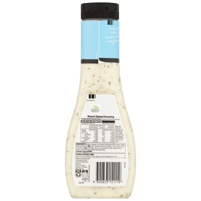 [Expiry Date: 10/12/2026]  Woolworths Ranch Salad Dressing 300mL