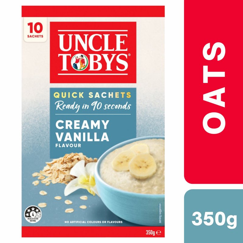 [Expiry Date: 29/01/2027] Uncle Tobys Oats Quick Sachets Creamy Vanilla 10 Pack 350g