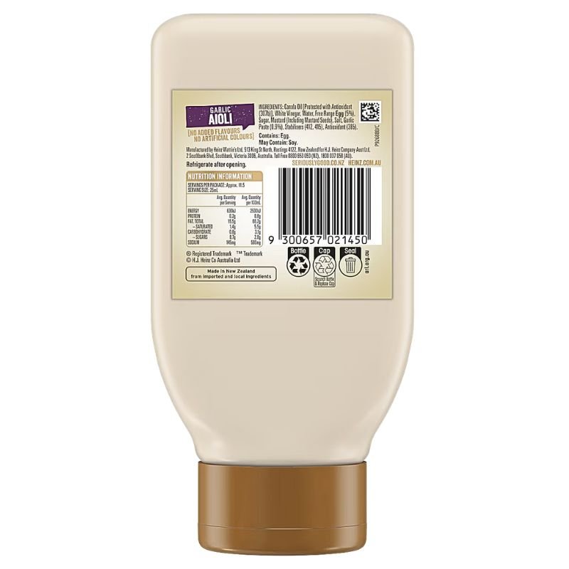 [Expiry:17/03/2027] Heinz Seriously Good Garlic Aioli 295mL
