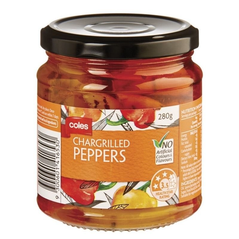 [Expiry: 22/04/2027] Coles Mixed Chargrilled Peppers 280g