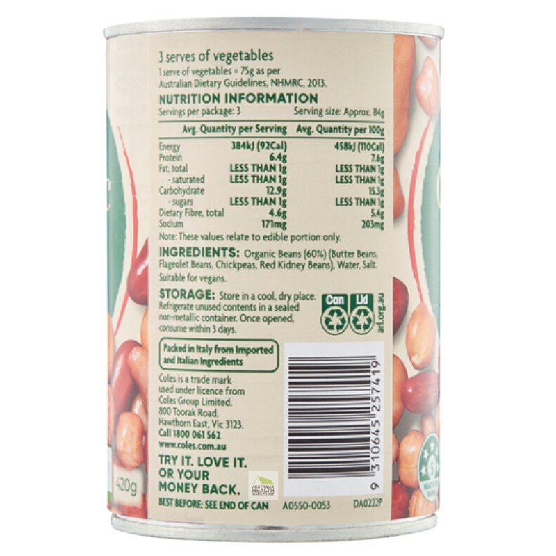 Coles Organic Four Bean Mix 420g