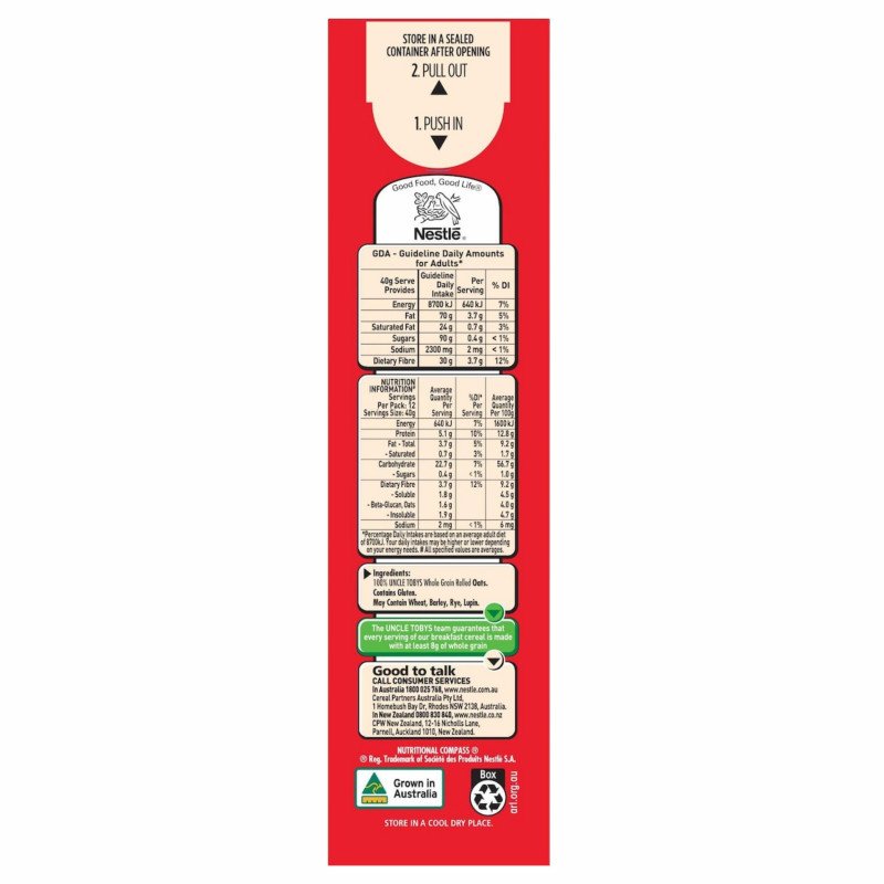 [Expiry Date: 08/02/2027] Uncle Tobys Rolled Oats Traditional Porridge 500g