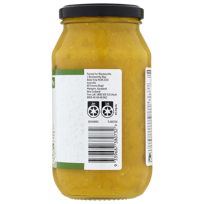 [Expiry Date: 08/01/2028]  Woolworths Sweet Mustard Pickles 520g