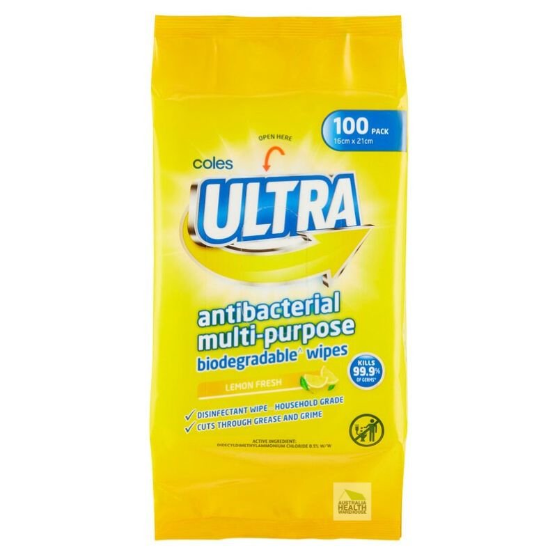 [Expiry Date: 06/2027] Coles Ultra Antibacterial Lemon Fresh Multipurpose 100 Wipes