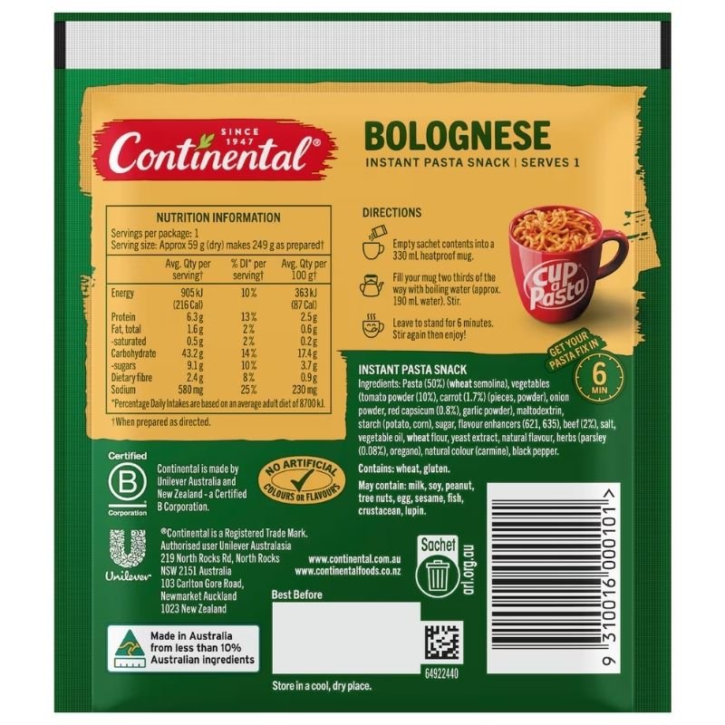 [Expiry Date: 20/12/2026] Continental Cup A Pasta Bolognese 59g