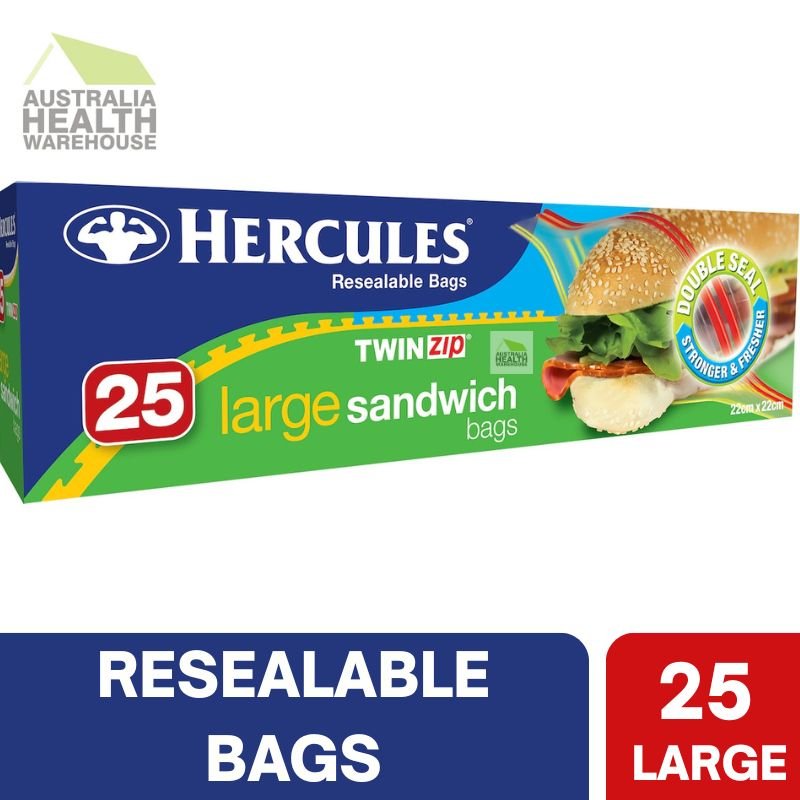 Hercules Resealable Bags Twinzip 25 Large Sandwich Bags