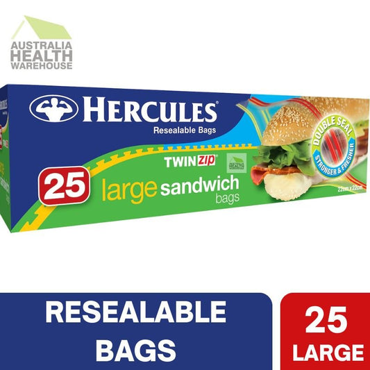 Hercules Resealable Bags Twinzip 25 Large Sandwich Bags