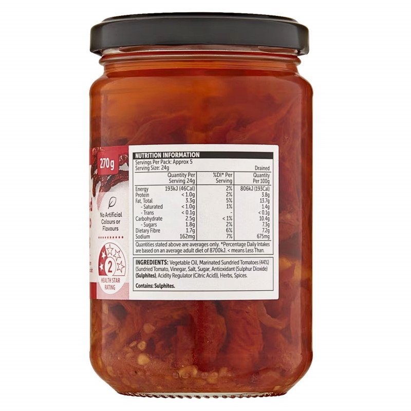 [Expiry Date: 28/09/2028] Woolworths Sundried Tomato Strips 270g
