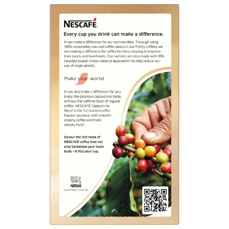 Nescafe Decaf Cappuccino Coffee Sachets 10 Pack